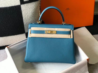 HM KELLY 25 CM AZUL VAQUERO TOGO HARDWARE DORADO