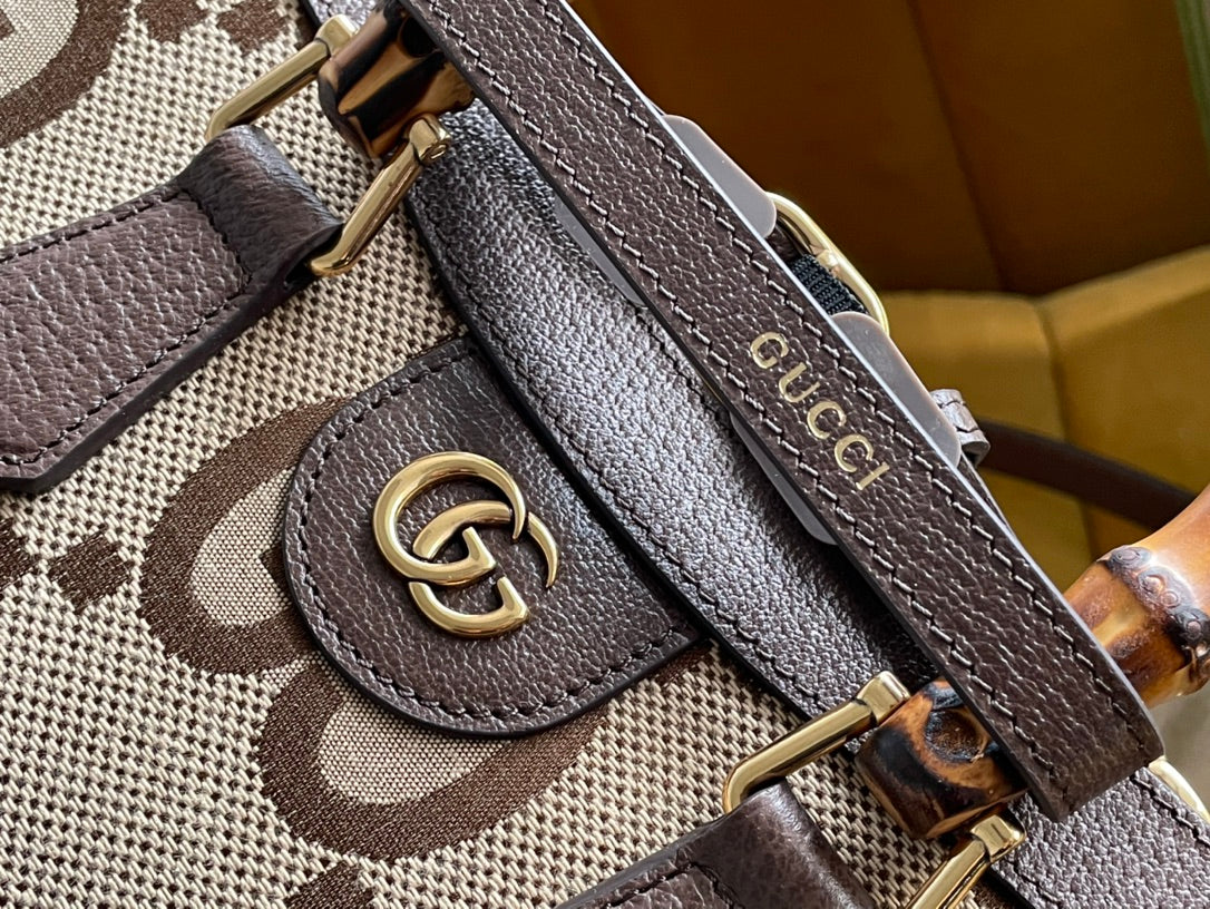 BOLSO TOTE MINI GG DIANA 27 DE LONA BEIGE Y PIEL DE BECERRO MARRÓN