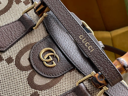 BOLSO TOTE MINI GG DIANA 27 DE LONA BEIGE Y PIEL DE BECERRO MARRÓN