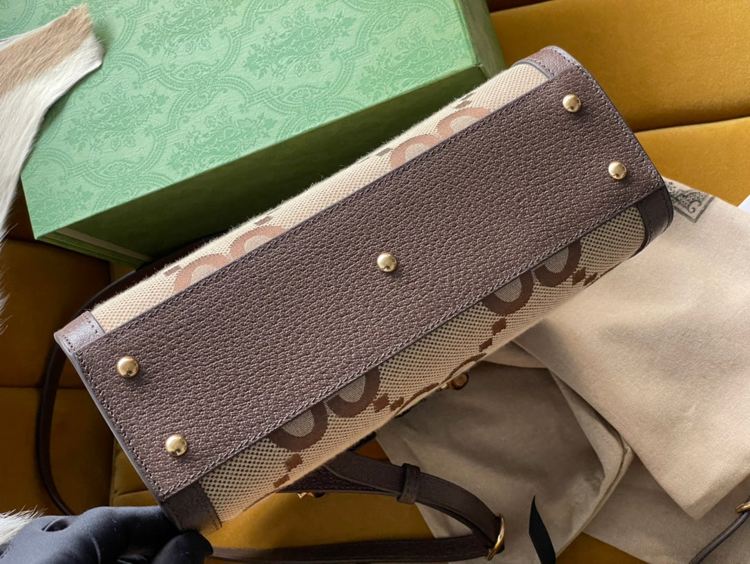 BOLSO TOTE MINI GG DIANA 27 DE LONA BEIGE Y PIEL DE BECERRO MARRÓN