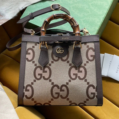 BOLSO TOTE MINI GG DIANA 27 DE LONA BEIGE Y PIEL DE BECERRO MARRÓN