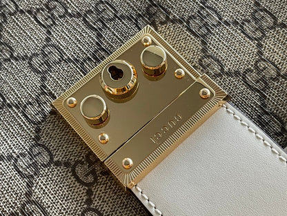 SAC À BANDOULIÈRE GG PADLOCK MOYEN 26 EN TOILE BEIGE ET CUIR DE VEAU BLANC