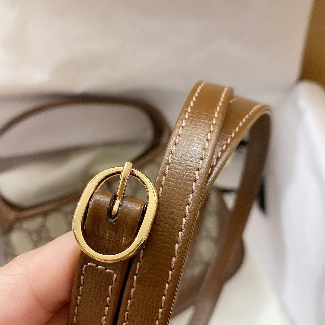 BOLSO DE HOMBRO JACKIE 1961 PEQUEÑO 28 EN LONA BEIGE Y PIEL DE BECERRO MARRÓN