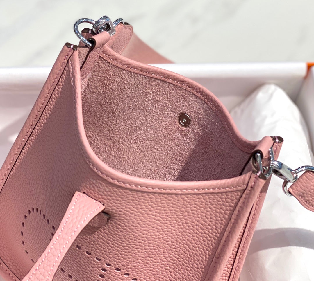 Mini Evelyne 18 cm Rosa Togo Herrajes plateados