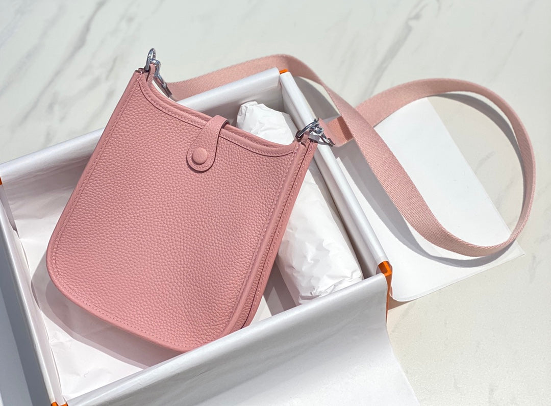 Mini Evelyne 18 cm Rosa Togo Herrajes plateados