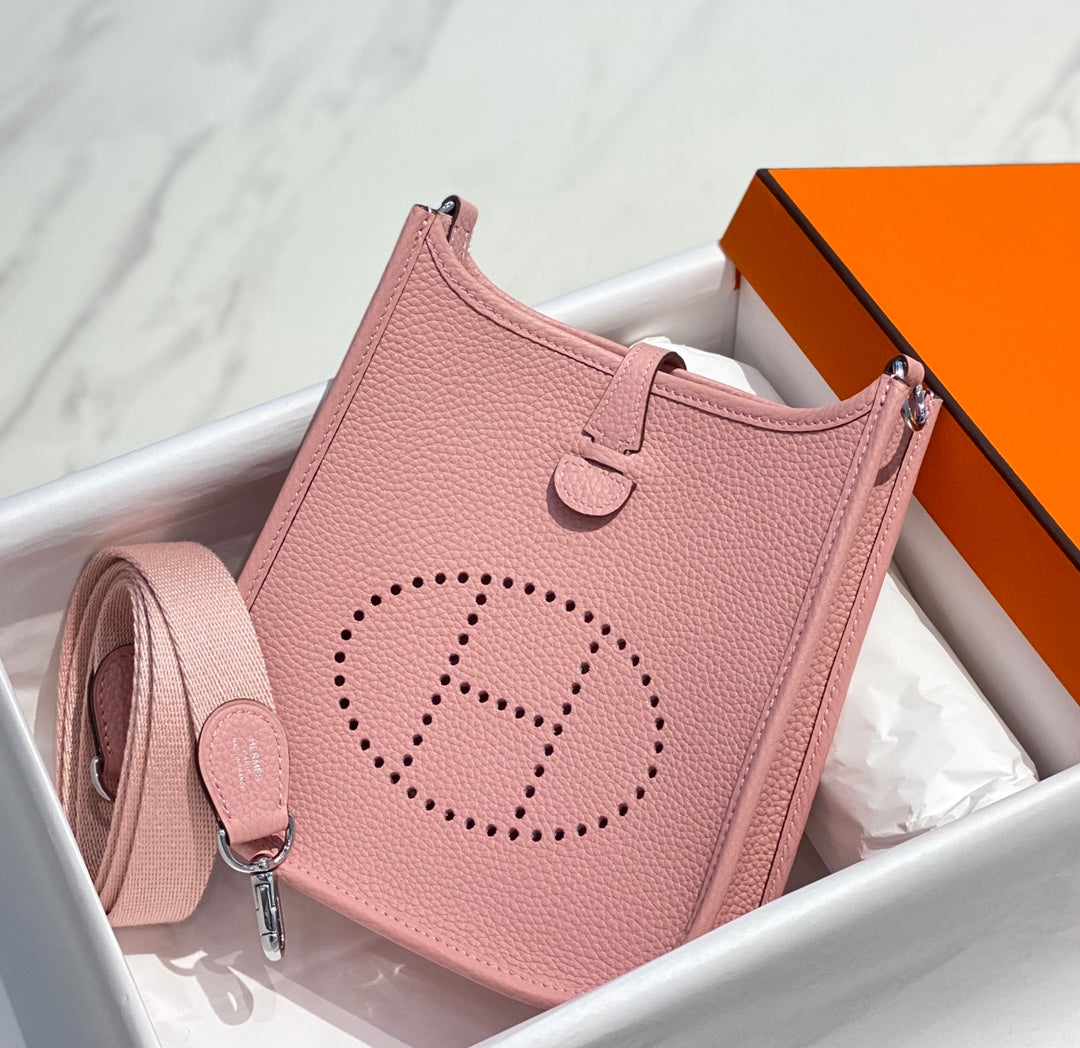 Mini Evelyne 18 cm Rosa Togo Herrajes plateados