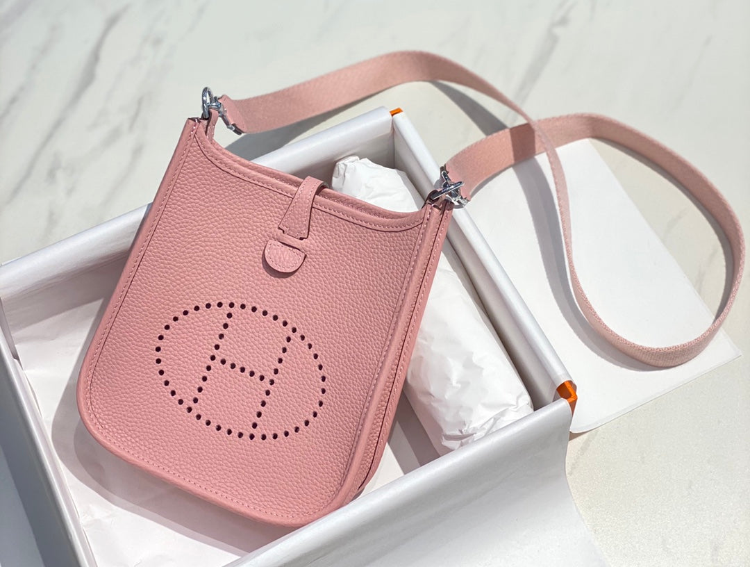 Mini Evelyne 18 cm Rosa Togo Herrajes plateados