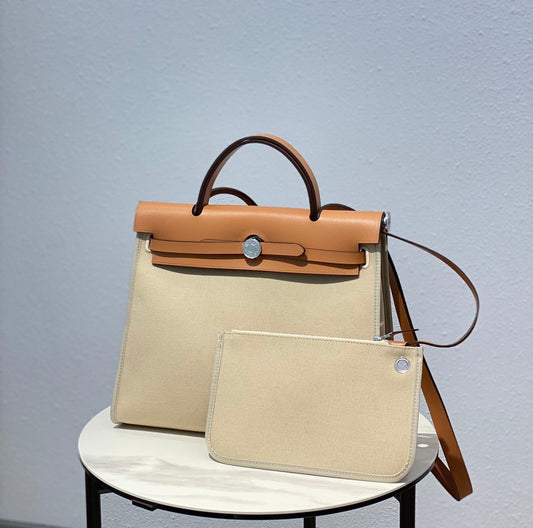 Herbag 31 Toile Lona Beige Claro Piel de Vaca Dorada