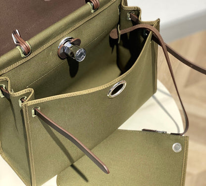 Herbag 31 Toile Olive Canvas Piel de vacuno negra