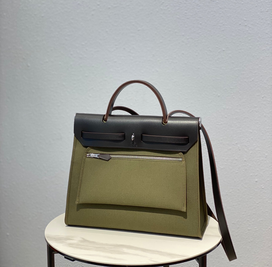 Herbag 31 Toile Olive Canvas Piel de vacuno negra