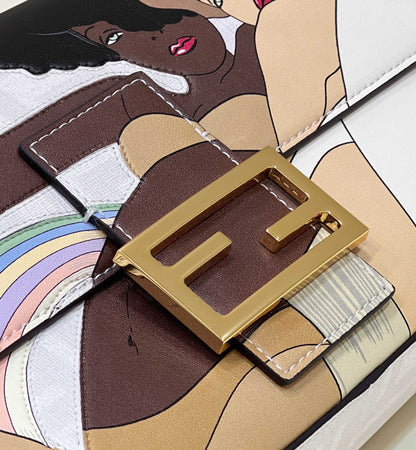 BOLSO BAGUETTE FENDI 27 DE PIEL DE BECERRO BLANCA CON ETIQUETA ADJUNTA Y HERRAJES DORADOS