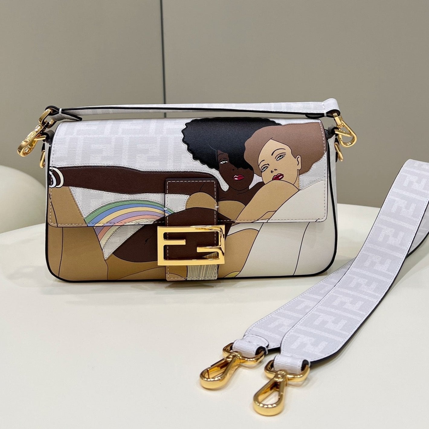 BOLSO BAGUETTE FENDI 27 DE PIEL DE BECERRO BLANCA CON ETIQUETA ADJUNTA Y HERRAJES DORADOS