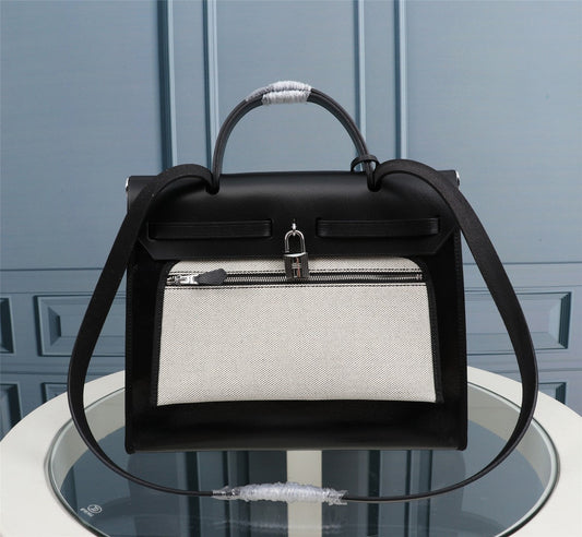 HM HERBAG ZIP 31 PIEL DE BECERRO BLANCA Y NEGRA