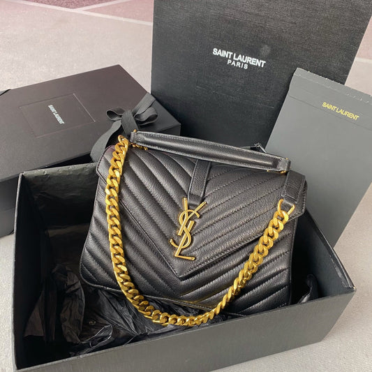 COLLEGE MEDIUM 24 IN BLACK LAMBSKIN GOLD HARDWARE