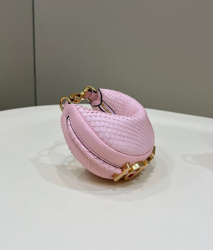 SAC FENDIGRAPHY MINI 16 EN CUIR DE VEAU ROSE CLAIR, QUINCAILLERIE DORÉ