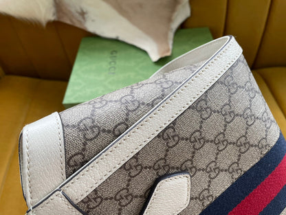 BOLSO TOTE GG OPHIDIA 24 DE LONA BEIGE Y PIEL DE BECERRO BLANCA