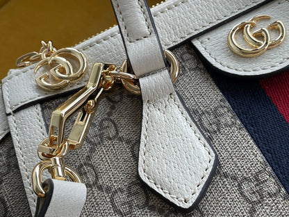 BOLSO TOTE GG OPHIDIA 24 DE LONA BEIGE Y PIEL DE BECERRO BLANCA