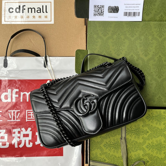 gg marmont 26cm all black calfskin