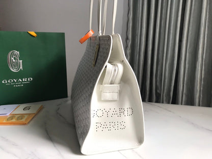 BOLSO HARDY PM 40 EN LONA GOYARDINE BLANCA Y ADORNO DE CUERO TAURILLON