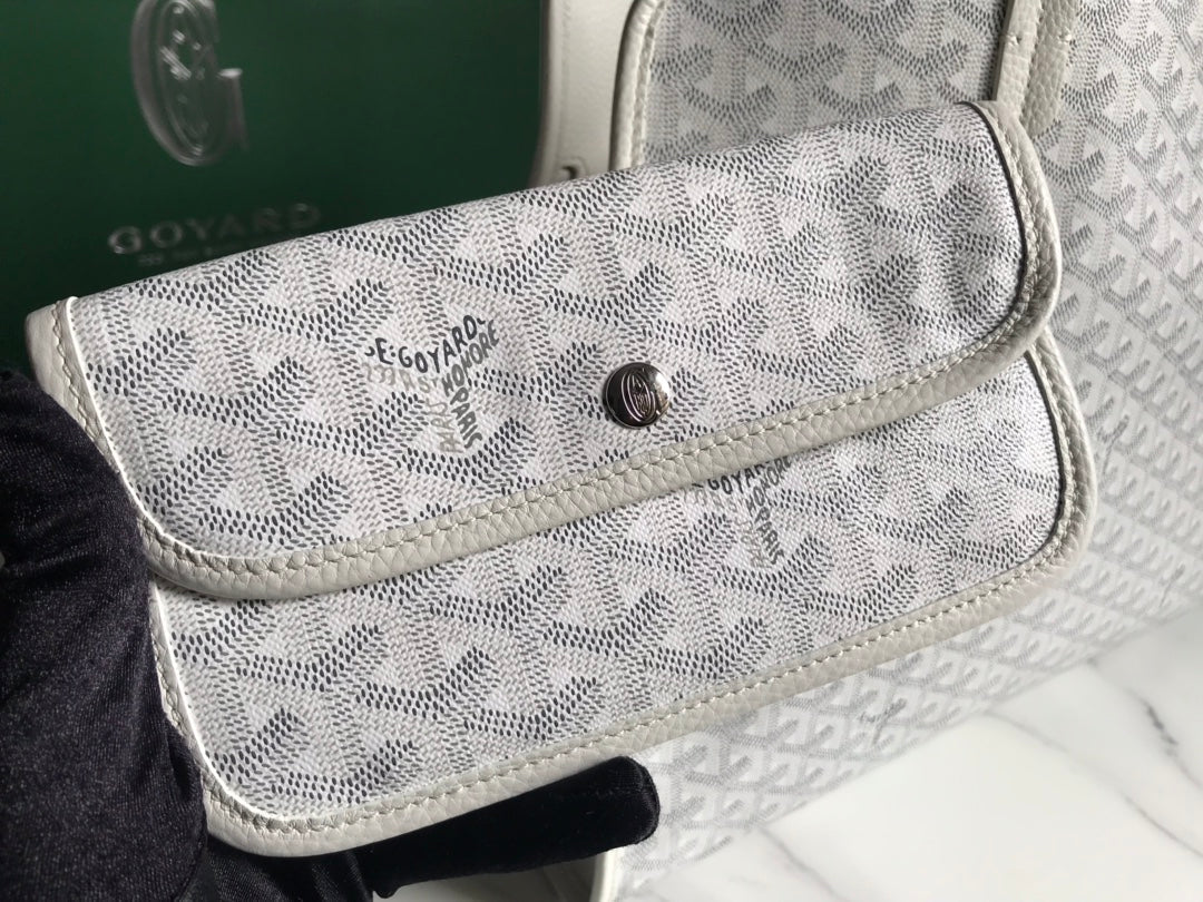 BOLSO HARDY PM 40 EN LONA GOYARDINE BLANCA Y ADORNO DE CUERO TAURILLON