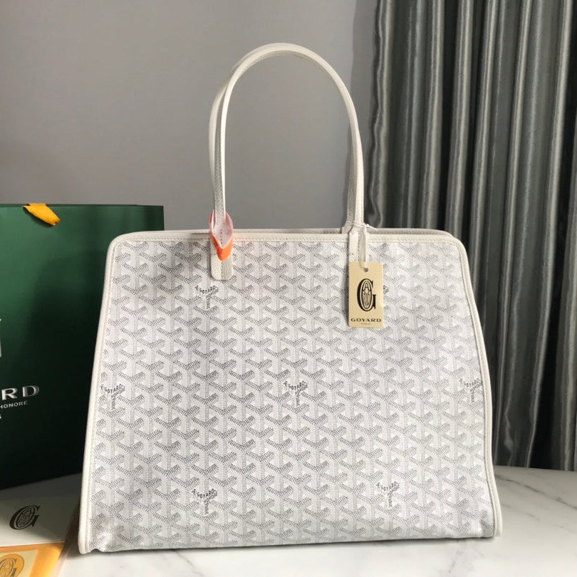 BOLSO HARDY PM 40 EN LONA GOYARDINE BLANCA Y ADORNO DE CUERO TAURILLON