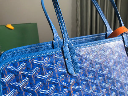 HARDY PM BAG 40 IN SKY BLUE GOYARDINE CANVAS AND TAURILLON LEATHER TRIM