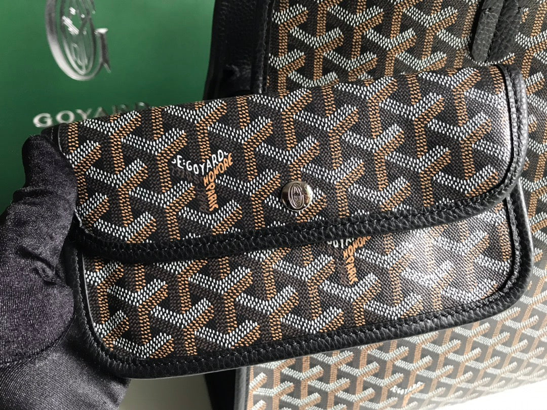 BOLSO HARDY PM 40 EN LONA GOYARDINE NEGRA Y ADORNO DE CUERO TAURILLON