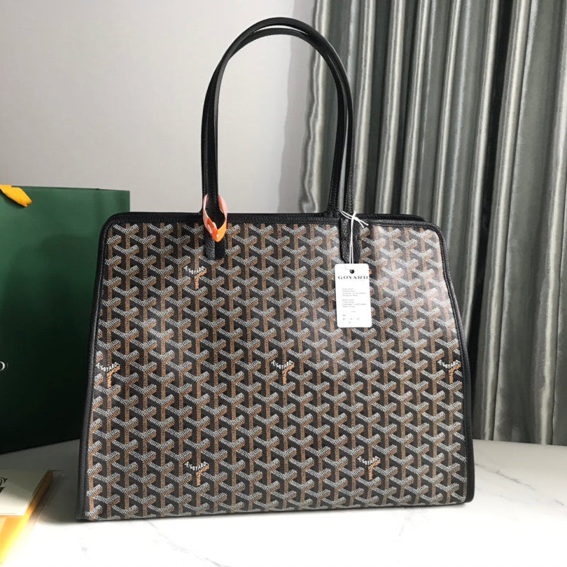 BOLSO HARDY PM 40 EN LONA GOYARDINE NEGRA Y ADORNO DE CUERO TAURILLON