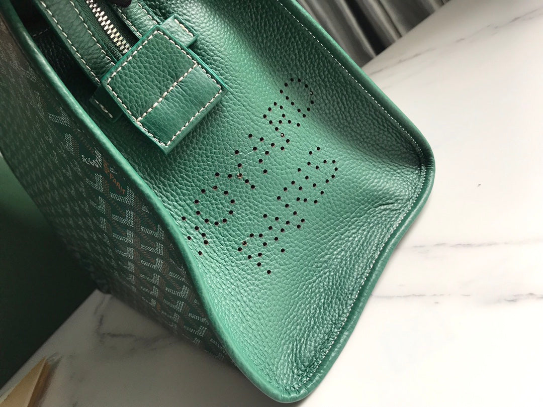 BOLSO HARDY PM 40 EN LONA GOYARDINE VERDE Y ADORNO DE CUERO TAURILLON