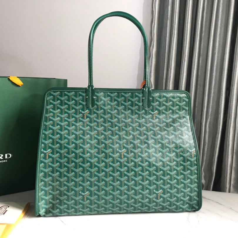 BOLSO HARDY PM 40 EN LONA GOYARDINE VERDE Y ADORNO DE CUERO TAURILLON