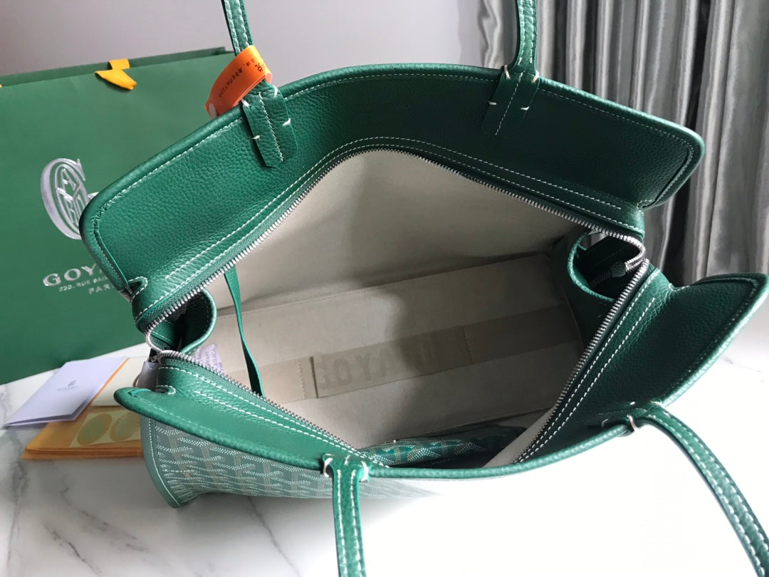 BOLSO HARDY PM 40 EN LONA GOYARDINE VERDE Y ADORNO DE CUERO TAURILLON