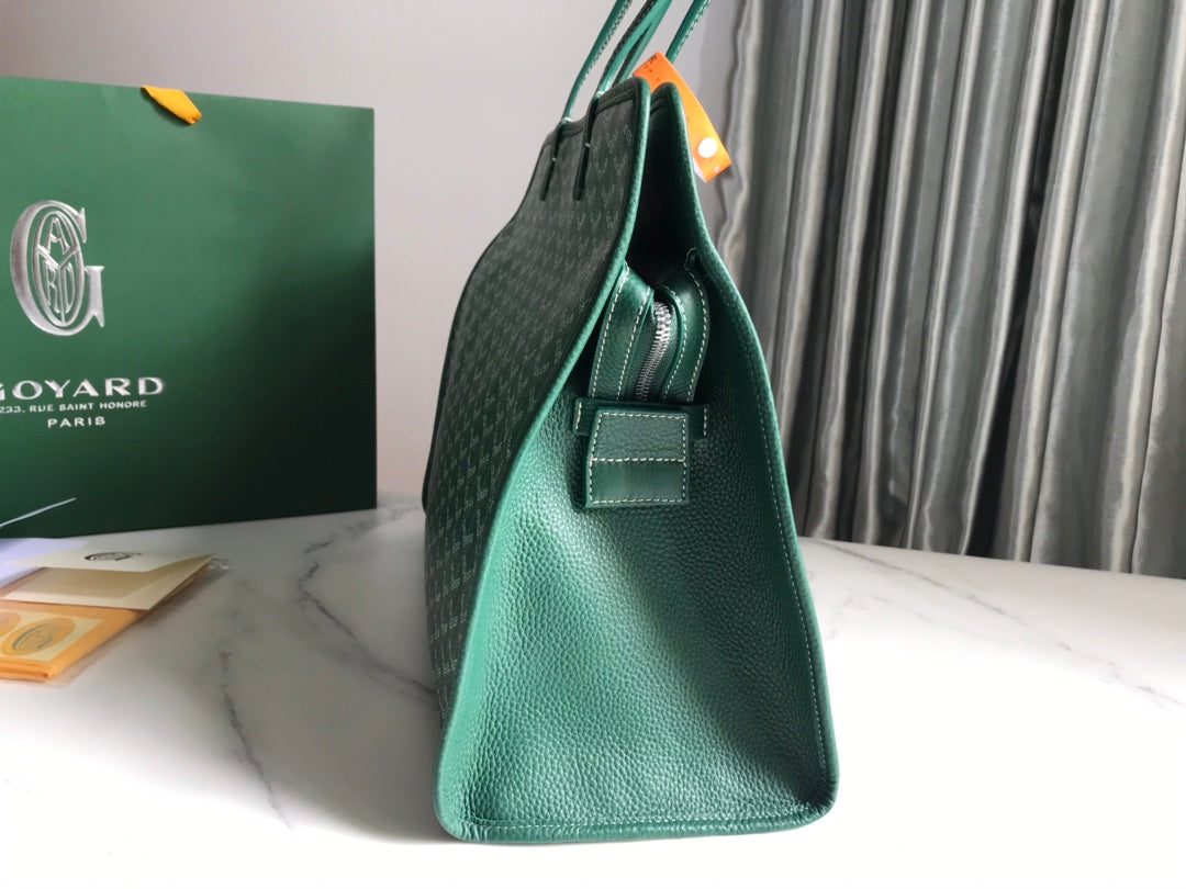 BOLSO HARDY PM 40 EN LONA GOYARDINE VERDE Y ADORNO DE CUERO TAURILLON