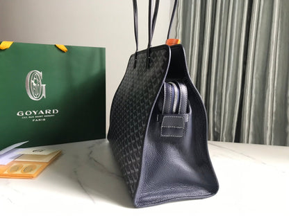 BOLSO HARDY PM 40 EN LONA GOYARDINE AZUL MARINO Y ADORNO DE CUERO TAURILLON NEGRO