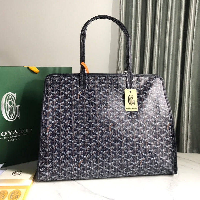 BOLSO HARDY PM 40 EN LONA GOYARDINE AZUL MARINO Y ADORNO DE CUERO TAURILLON NEGRO