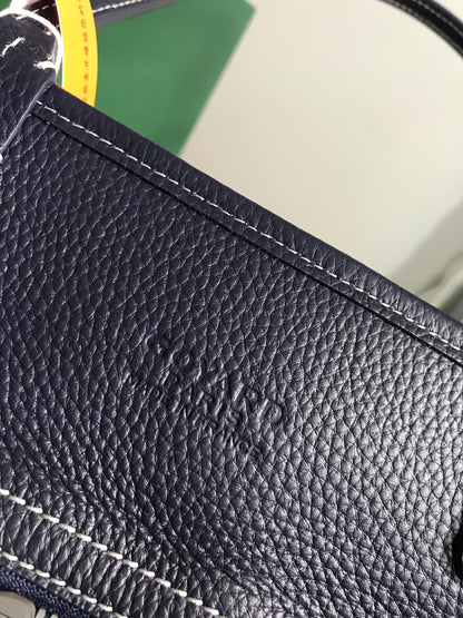 BOLSO HARDY PM 40 EN LONA GOYARDINE AZUL MARINO Y ADORNO DE CUERO TAURILLON NEGRO