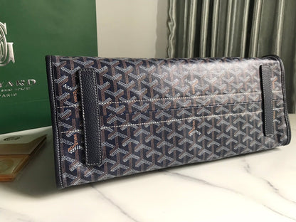 BOLSO HARDY PM 40 EN LONA GOYARDINE AZUL MARINO Y ADORNO DE CUERO TAURILLON NEGRO
