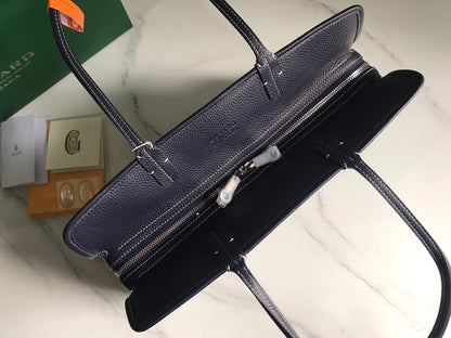 BOLSO HARDY PM 40 EN LONA GOYARDINE AZUL MARINO Y ADORNO DE CUERO TAURILLON NEGRO
