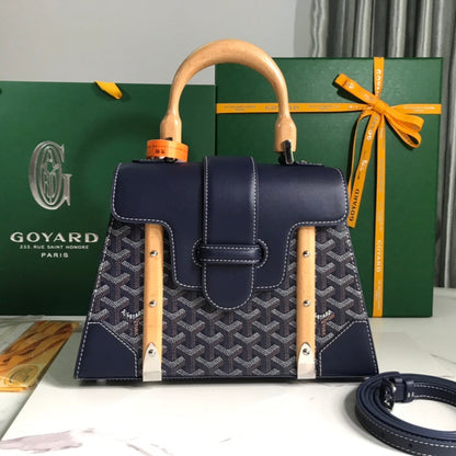 BOLSO SA?GON PM 28 EN LONA GOYARDINE AZUL MARINO Y PIEL DE BECERRO