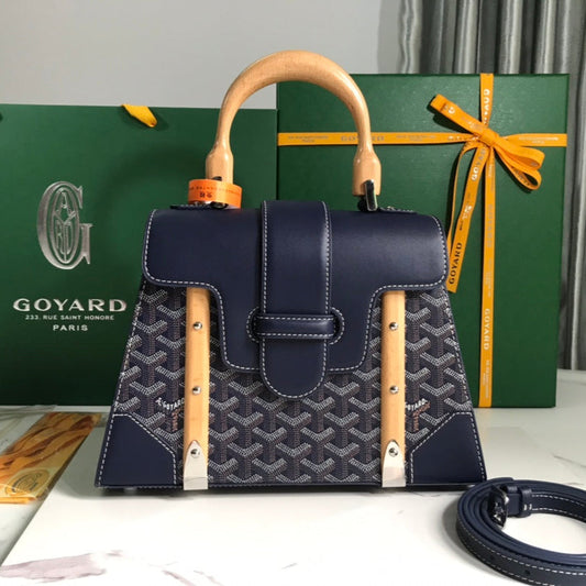SA?GON PM BAG 28 IN NAVY BLUE GOYARDINE CANVAS AND CALFSKIN