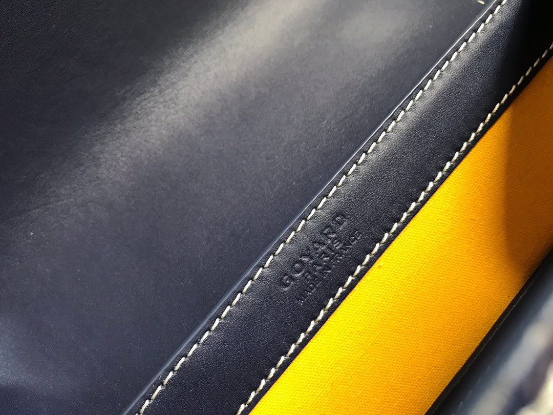 BOLSO SA?GON PM 28 EN LONA GOYARDINE AZUL MARINO Y PIEL DE BECERRO