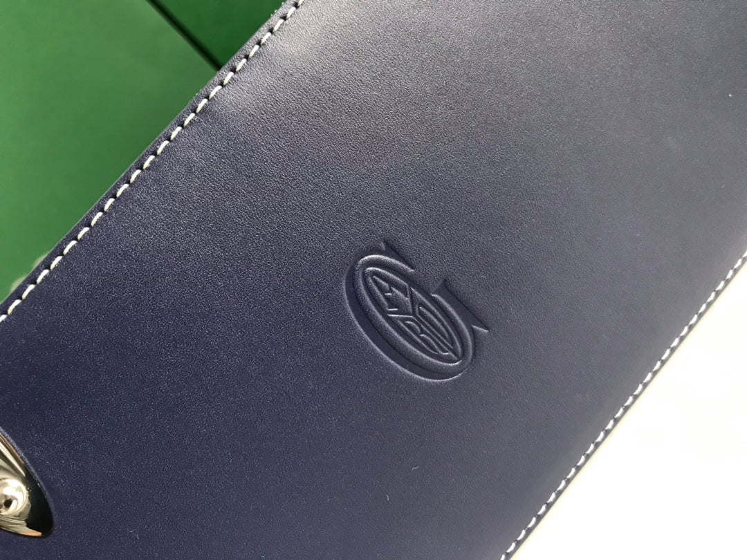 BOLSO SA?GON PM 28 EN LONA GOYARDINE AZUL MARINO Y PIEL DE BECERRO