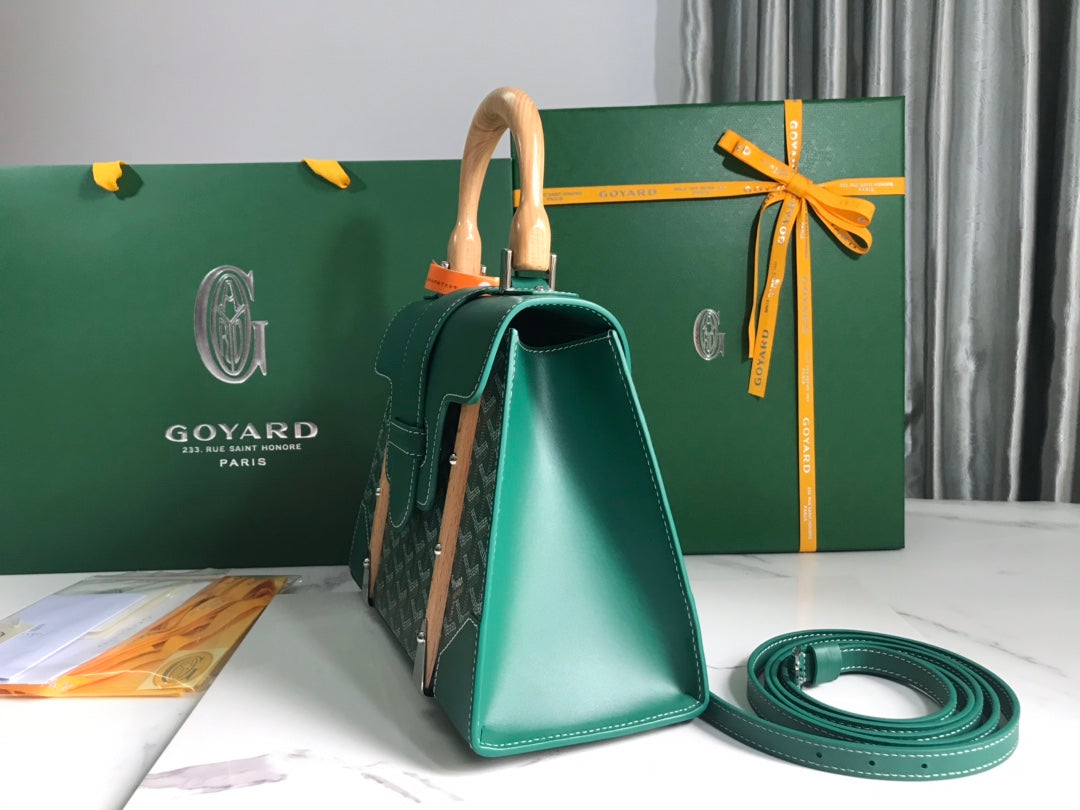 SA?GON PM BAG 28 IN GREEN GOYARDINE CANVAS AND CALFSKIN