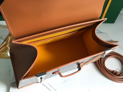 SA?GON PM BAG 28 IN BROWN GOYARDINE CANVAS AND CALFSKIN