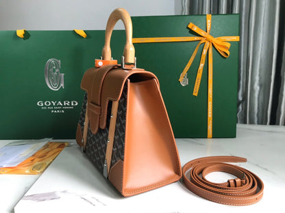 SA?GON PM BAG 28 IN BROWN GOYARDINE CANVAS AND CALFSKIN