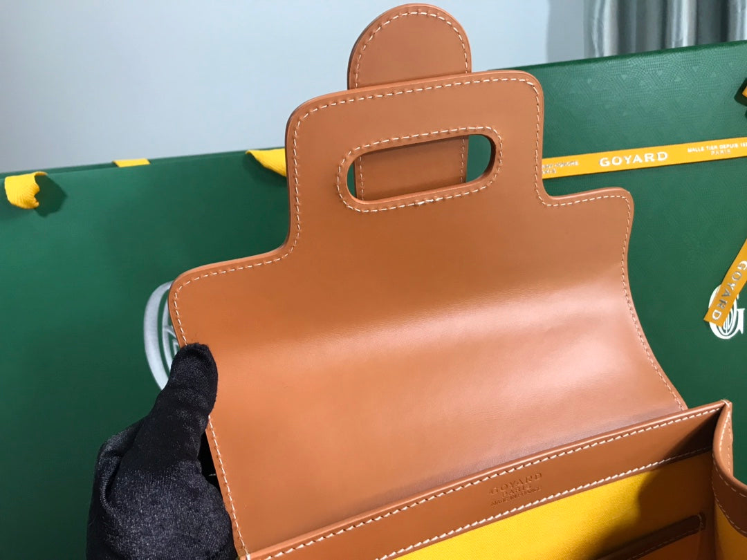 SA?GON PM BAG 28 IN BROWN GOYARDINE CANVAS AND CALFSKIN