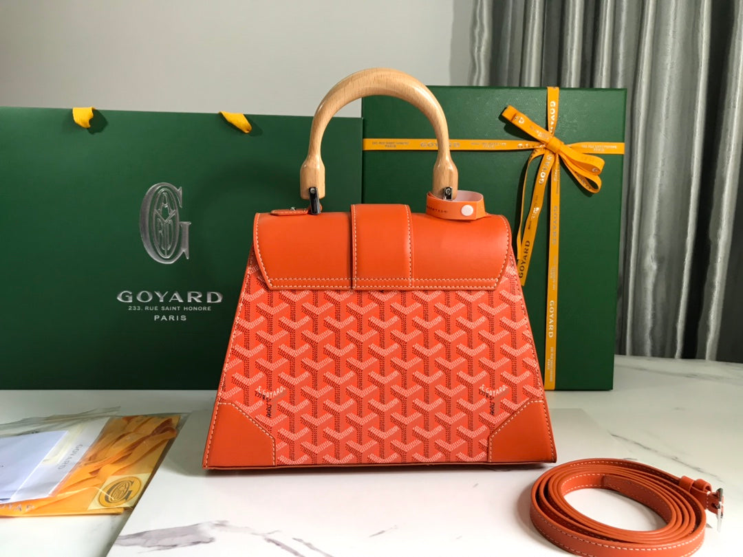 SA?GON PM BAG 28 IN RED ORANGE GOYARDINE CANVAS AND CALFSKIN