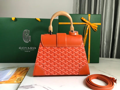 SA?GON PM BAG 28 IN RED ORANGE GOYARDINE CANVAS AND CALFSKIN