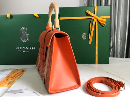 SA?GON PM BAG 28 IN RED ORANGE GOYARDINE CANVAS AND CALFSKIN