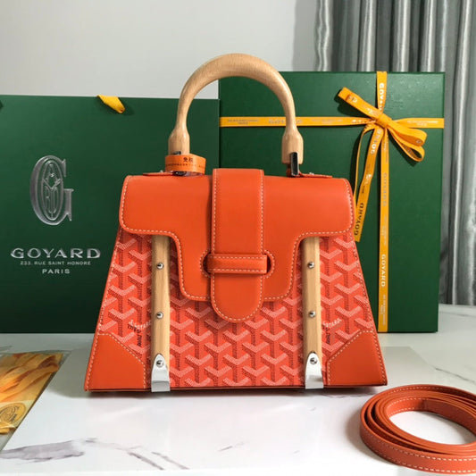 SA?GON PM BAG 28 IN RED ORANGE GOYARDINE CANVAS AND CALFSKIN