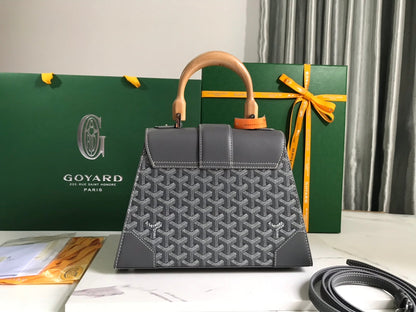 SA?GON PM BAG 28 IN GREY GOYARDINE CANVAS AND CALFSKIN